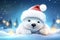 cute little christmas icebear with santa hat in winter