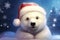 cute little christmas icebear with santa hat in winter AI generated