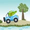 Cute little crocodile driving a car go to forest Creative vector childish background for fabric textile, nursery wallpaper,