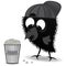 Cute little crow and popcorn. cartoon vector illustration.