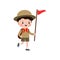 cute little Cute african american boy scout with backpack and flag , Happy kid girl scout honor uniform summer camp cartoon