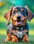 Cute little Dachshund dog smiling at the camera