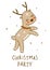 Cute little deer dancing isolated on white background - cartoon character for funny Christmas and New Year winter greeting card