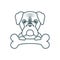 Cute little dog boxer with bone line style icon