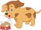 Cute little dog cartoon with lots of food