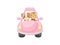 Cute little dog and cat driving pink car. Cartoon character for childrens book, album, baby shower, greeting card, party