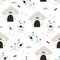 Cute little dogs and dog house seamless pattern