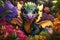 cute little dragon playing in flower garden, surrounded by colorful blooms