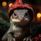 cute little dragon in a red Christmas cap
