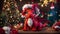 cute little dragon in a Santa hat scenery banner small
