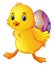 Cute little duck carrying a decorated egg
