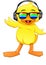 Cute little duck wear glasses and listen to music