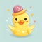 cute little duck wearing hat cartoon illustration