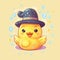 cute little duck wearing hat cartoon illustration