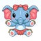 Cute little elephant cartoon wearing ribbon and skirt