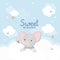 Cute little elephant on the cloud. Sweet dreams vector illustration for kids