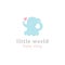 Cute little elephant logo. Kids toy shop and baby goods store mascot