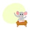 Cute little elephant student character sitting at school desk