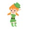Cute little elf flirting and smiling isolated on white. Design for Patrick day.