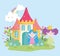 Cute little fairies princess tale cartoon castle rainbow flowers