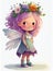 Cute little fairy girl with wings and flowers wreath in her hair. Cartoon llustration for children\\\'s book, isolated on white