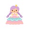 Cute Little Fairytale Princess Girl with Golden Crown Cartoon Vector Illustration