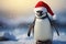 Cute little festive penguin wearing a Father Christmas santa hat