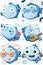 Cute little fishie sticker pack. Doodle style clipart collection. illustration