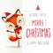 Cute little fox with big signboard. Merry Christmas calligraphy lettering design