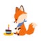 Cute Little Fox Licking Sitting Near Birthday Cake with Candle Vector Illustration