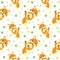 Cute little fox seamless pattern. funny endless background, texture. Children`s backdrop. Vector illustration