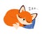 Cute Little Fox Sleeping Cuddling on Soft Pillow Vector Illustration