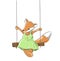 Cute little fox on the swing, hand drawn illustration, caroon character clipart