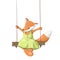 Cute little fox on the swing, hand drawn illustration, cartoon character clipart