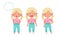 Cute Little Girl with Blonde Hair Demonstrating Different Gestures and Facial Expressions Vector Set