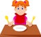 Cute little girl cartoon waiting for breakfast