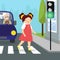 Cute little girl crossing the road.