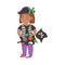 Cute Little Girl Dressed as Pirate, Happy Halloween Party Festival with Kid Trick or Treating Cartoon Vector