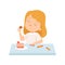 Cute Little Girl Eating Cake and Sweets Vector Illustration