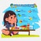 cute little girl enjoy five food group. character design - vector