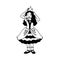 Cute little girl in festive dress corrects crown on her head. Concept. Monochrome vector illustration of little princess