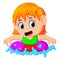 Cute little girl floating in a ring in a swimming pool