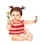 Cute little girl and flowers , little girl child, boy, greeting card, postcard, baby  child, illustration , human life, kid care