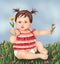 Cute little girl and flowers, little girl child, boy, greeting card, postcard   baby  child  illustration , human  life, kid care