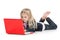 Cute little girl lying down using a laptop