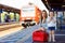 Cute little girl and mother on a railway station.