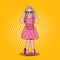 Cute Little Girl in Mothers Shoes and Sunglasses. Fashion Model. Pop Art illustration