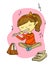 Cute little girl playing melody on pipe cartoon