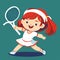 Cute little girl playing tennis.. Cartoon style. AI Generated