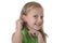 Cute little girl pointing her ear in body parts learning school chart serie